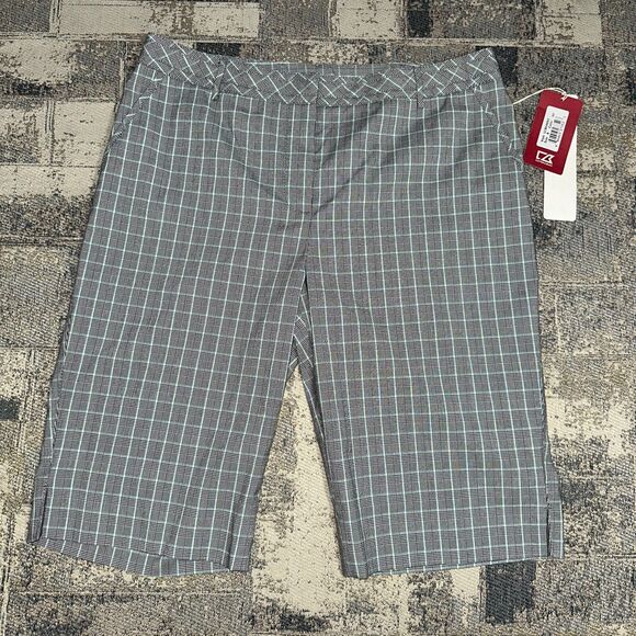 NWT Cutter Buck Womens Golf Shorts 8 DryTech Check Plaid Mid Rise Quick Dry - Picture 1 of 12